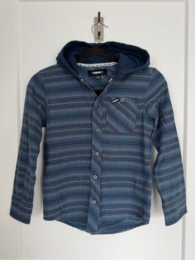 Tony Hawk Blue Striped Hooded Button-Down Shirt size small/8